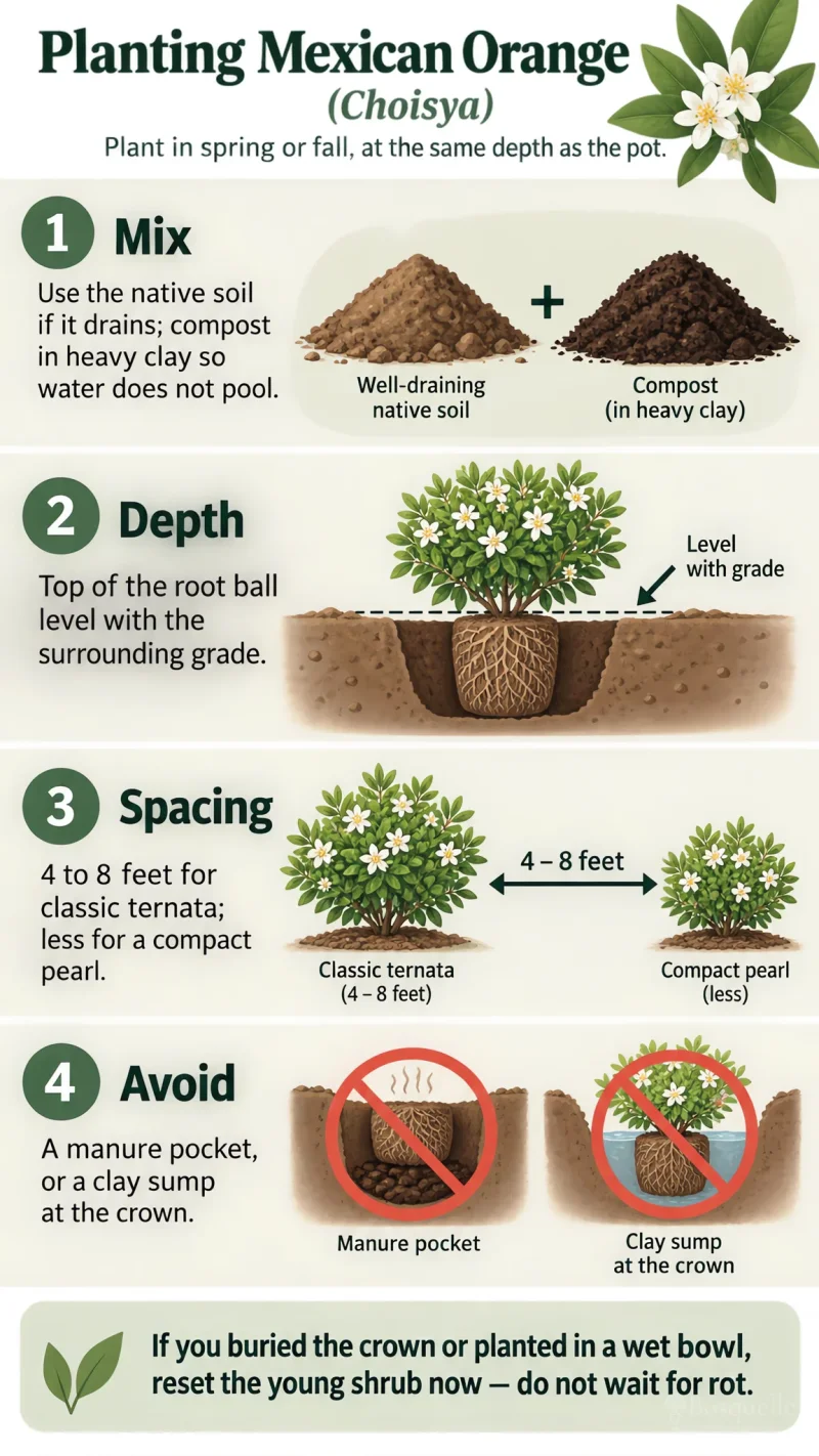 Planting Mexican Orange care summary diagram