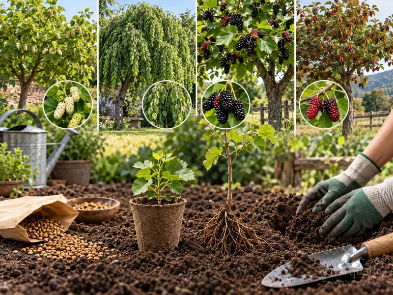 Plant Mulberry Tree – Spring or Fall, Flare at Grade guide illustration