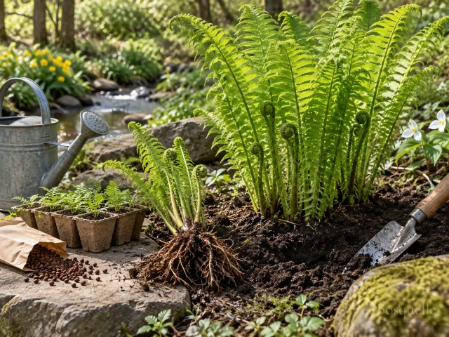 Plant Ostrich Fern – Spring or Fall, Crown at Grade guide illustration