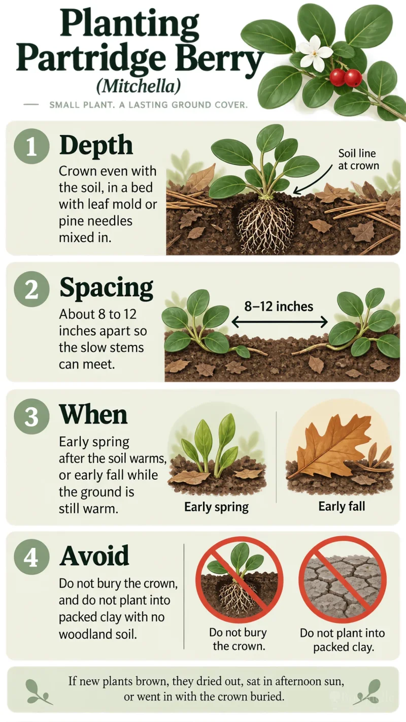 Planting Partridge Berry care summary diagram
