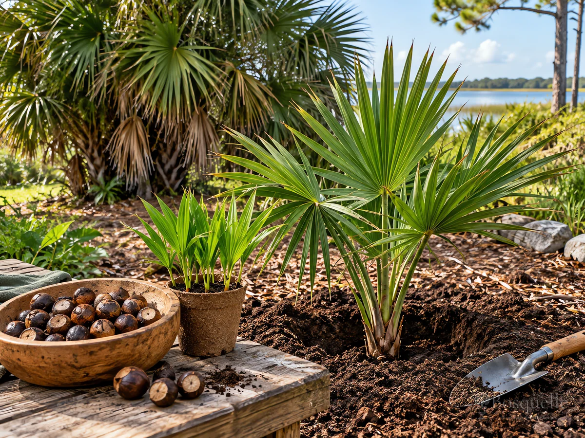 Planting Paurotis Palm guide illustration