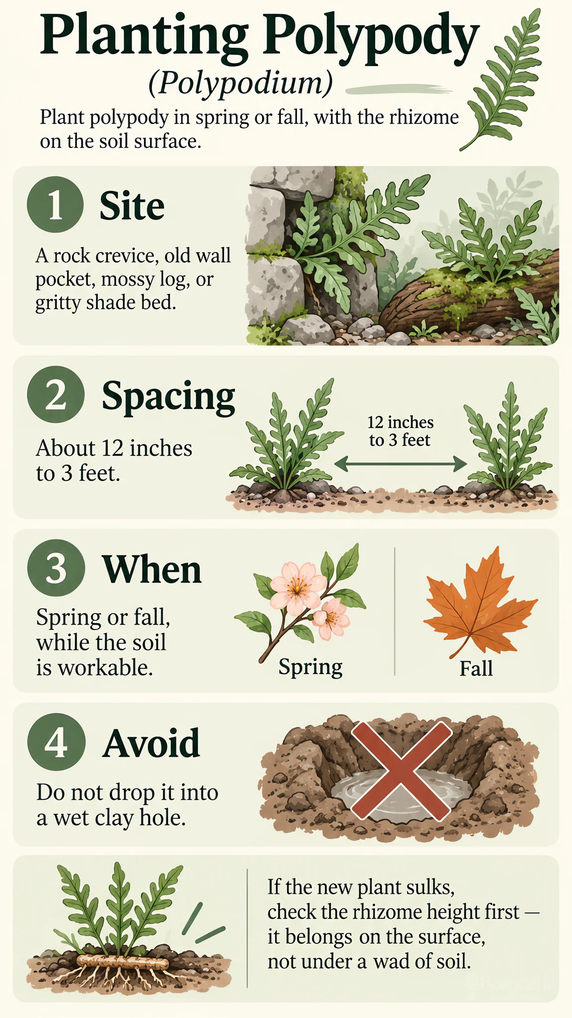 Planting Polypody care summary diagram