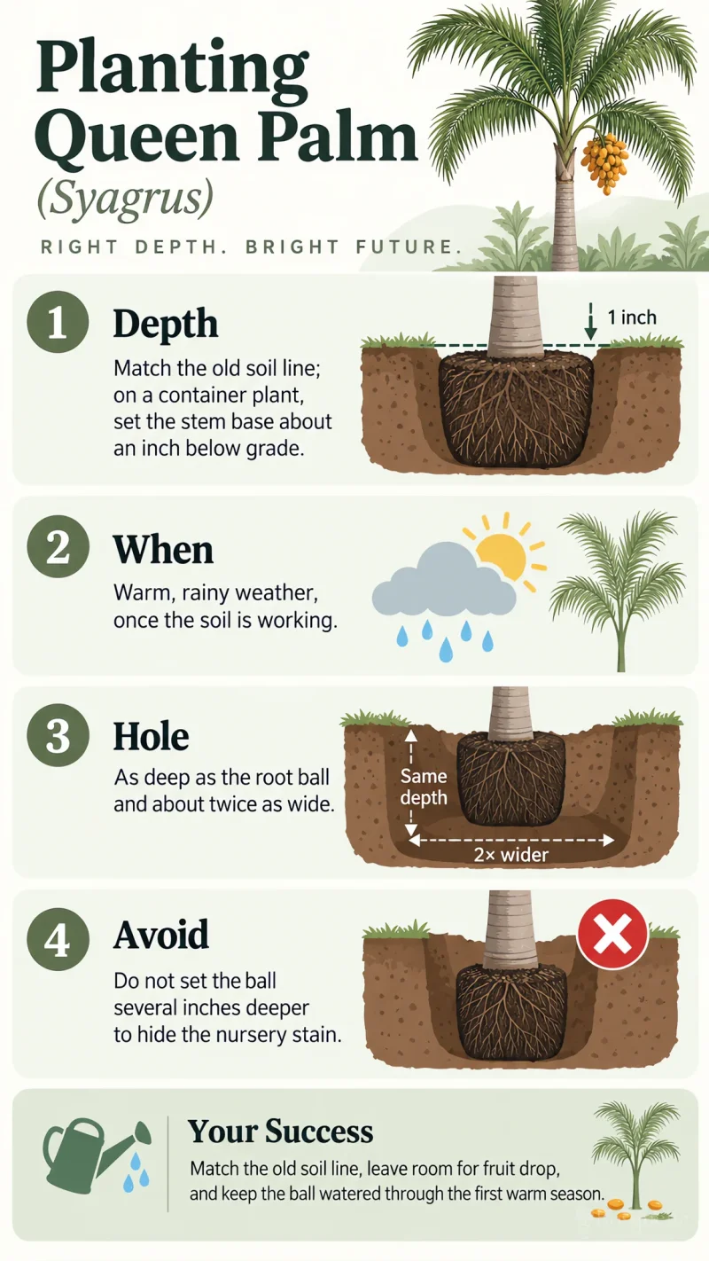 Planting Queen Palm care summary diagram
