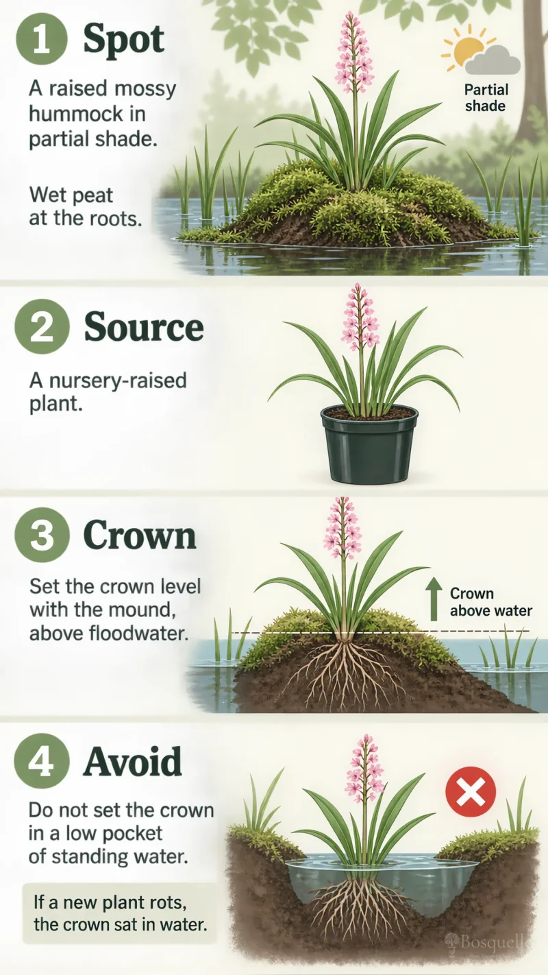 Planting Swamp Pink care summary diagram