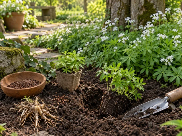 Plant Sweet Woodruff – Spring or Fall, Crown at Grade guide illustration