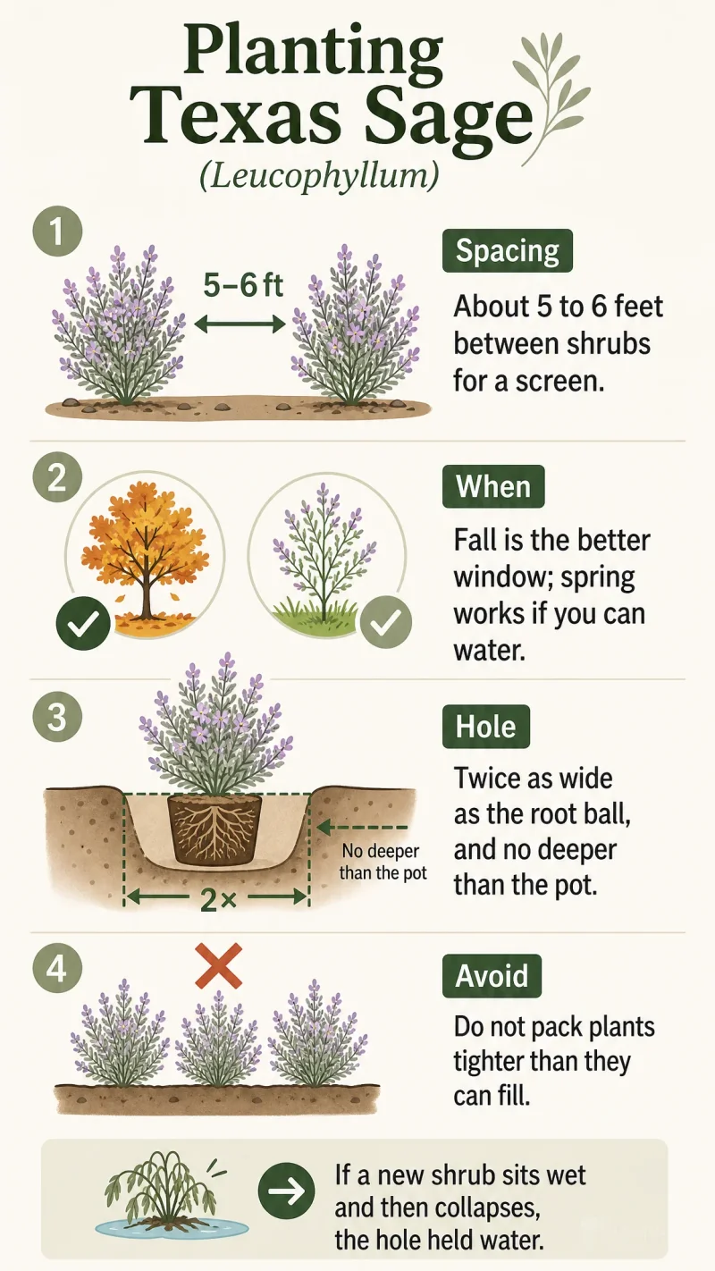 Planting Texas Sage care summary diagram
