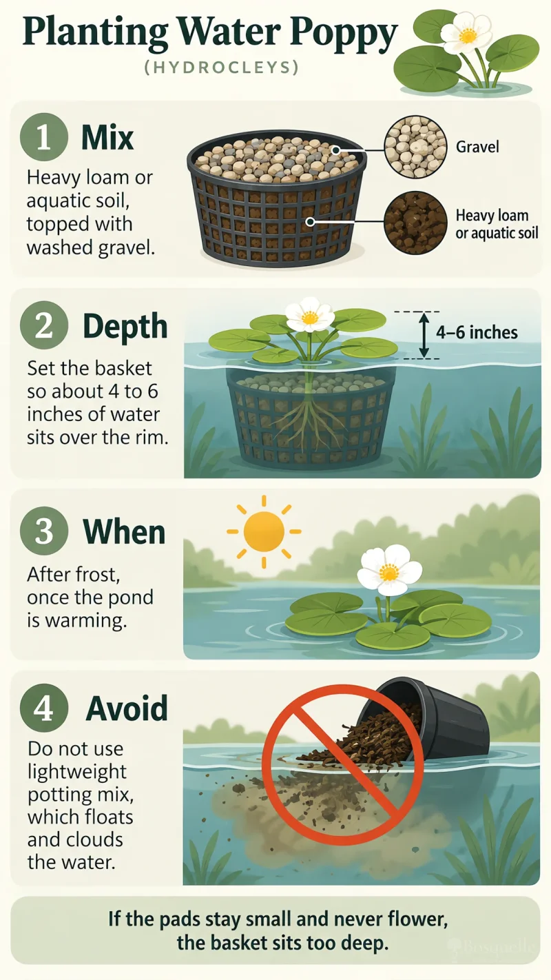 Planting Water Poppy care summary diagram