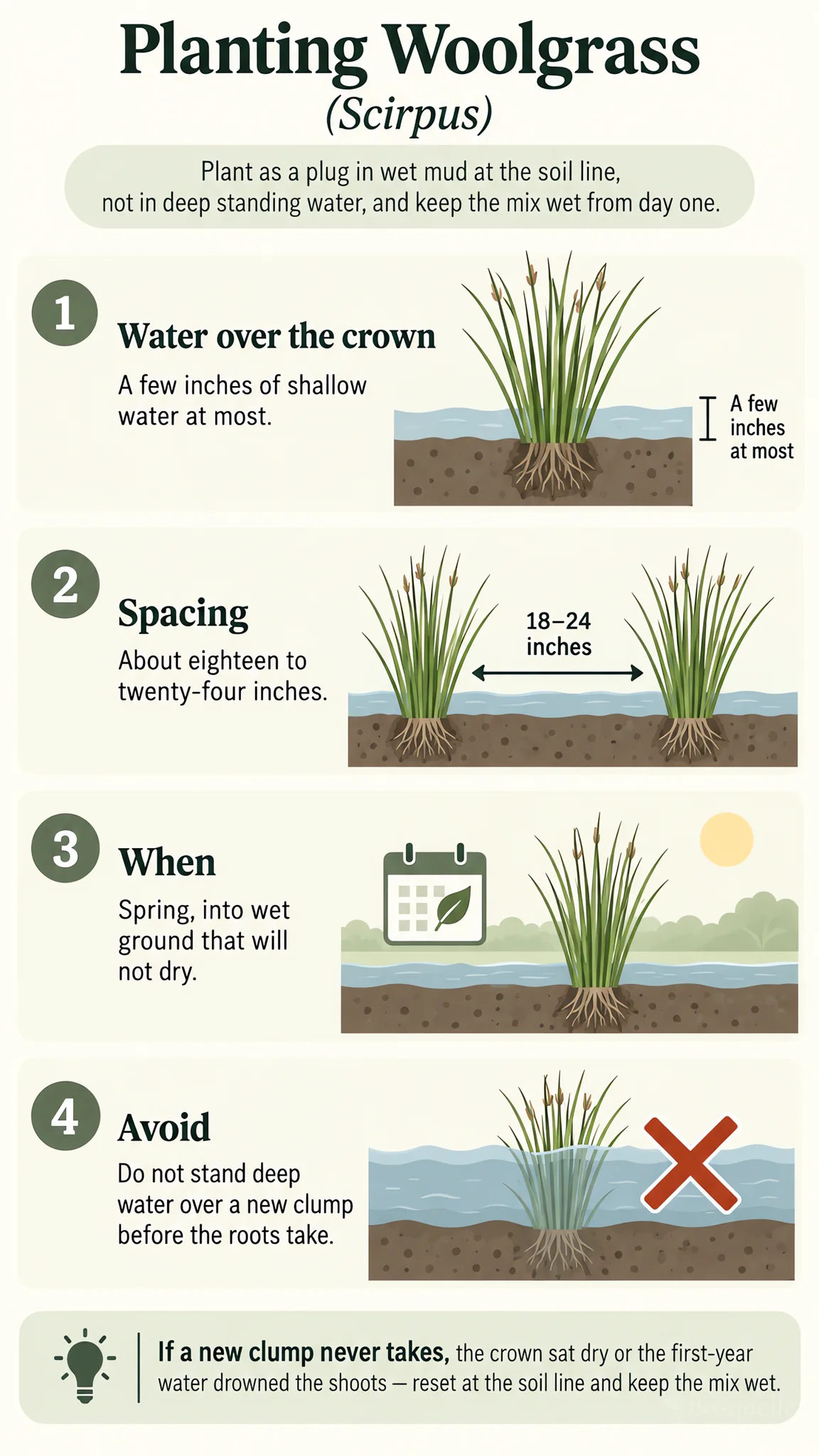 Planting Woolgrass care summary diagram