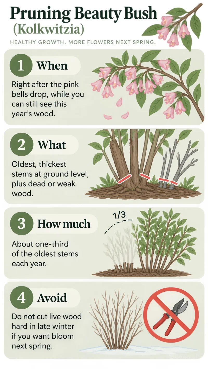Pruning Beauty Bush care summary diagram