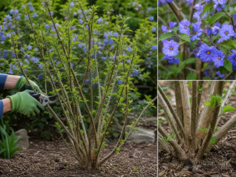 Prune Blue Potato Bush After Bloom, One-Third guide illustration