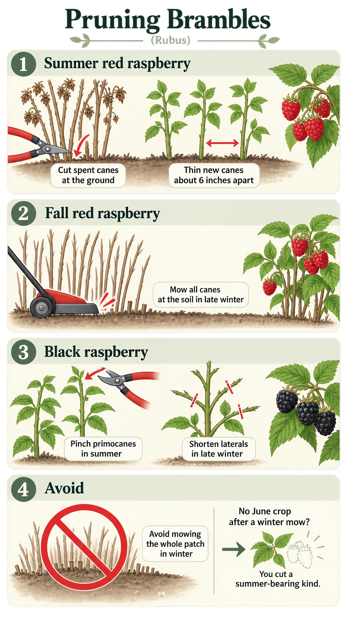Pruning Brambles care summary diagram