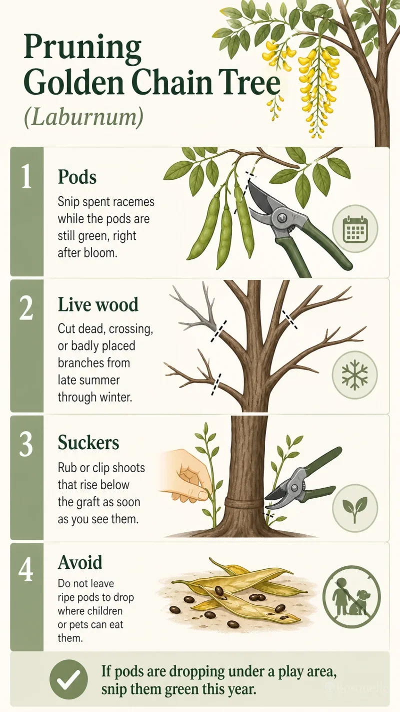 Pruning Golden Chain Tree care summary diagram