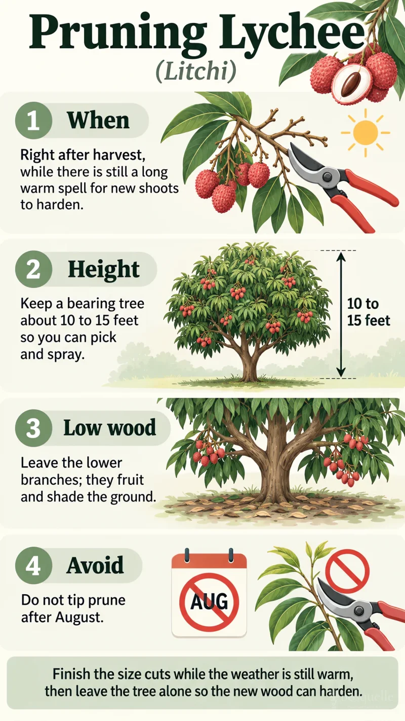 Pruning Lychee care summary diagram