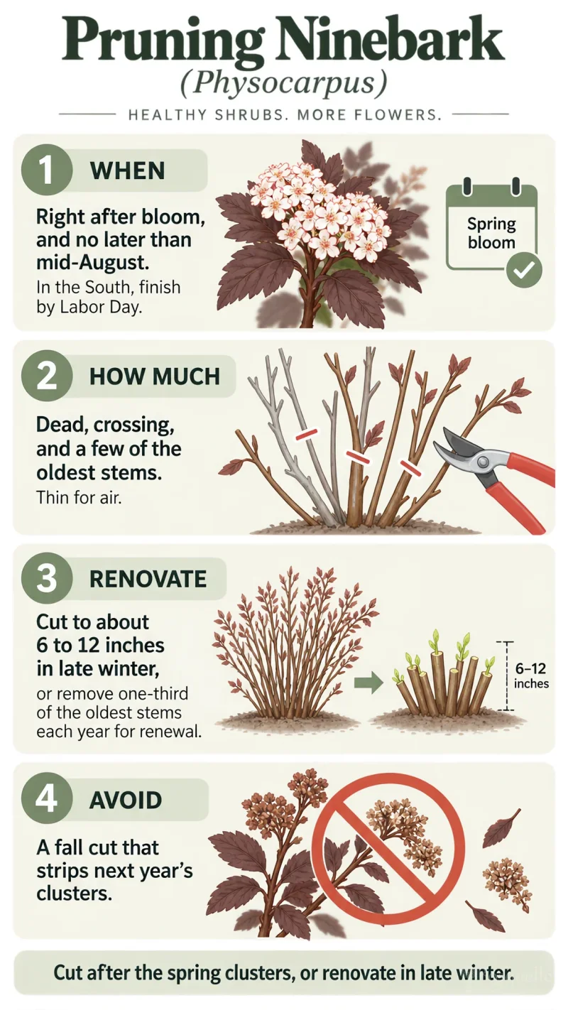 Pruning Ninebark care summary diagram