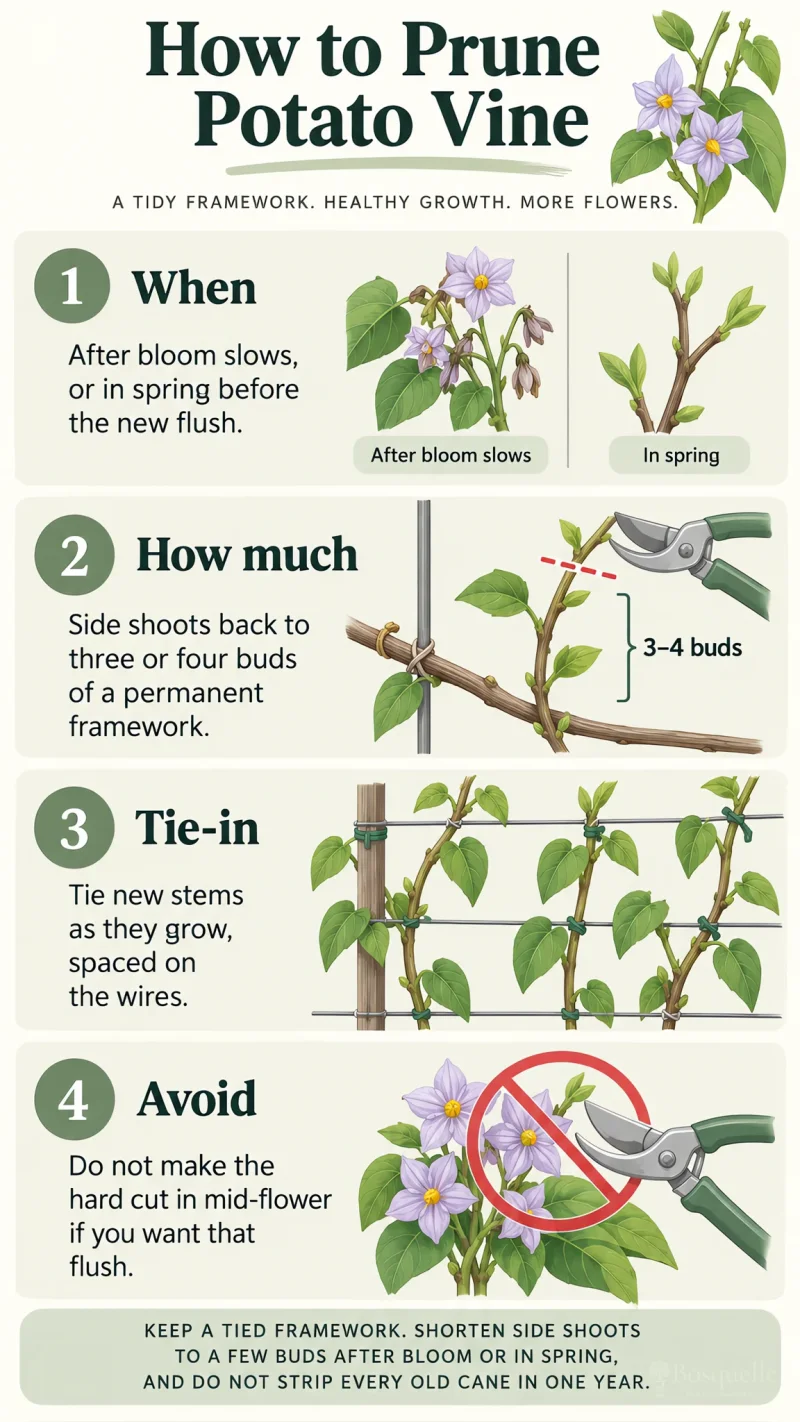 How to Prune Potato Vine care summary diagram