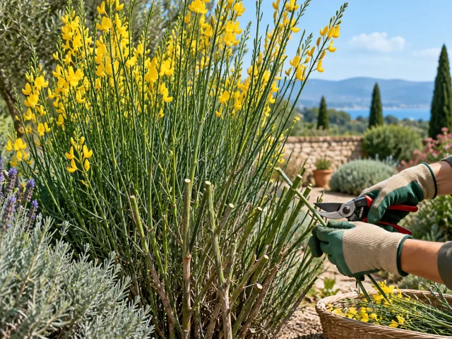Prune Spanish Broom – Oldest Stems Before Spring guide illustration