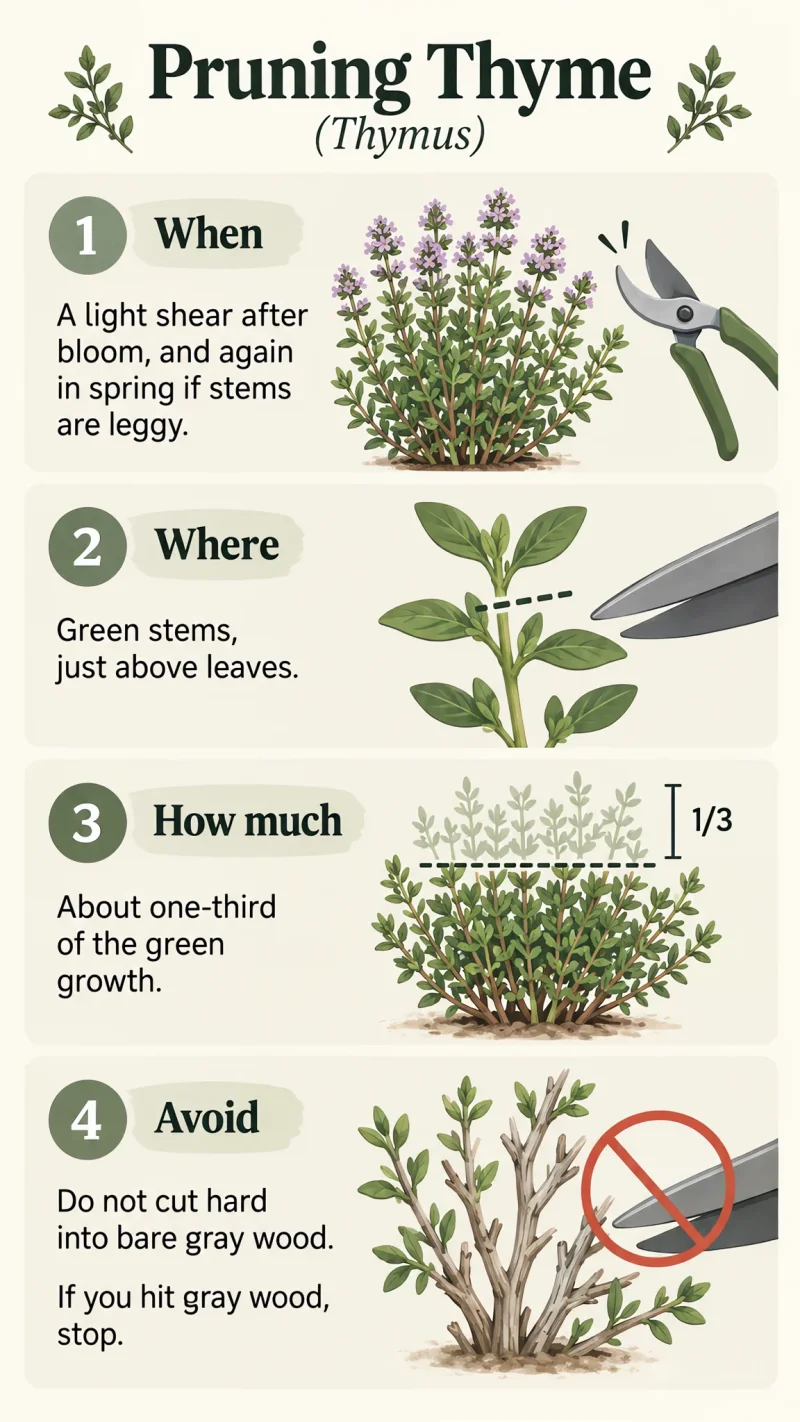 Pruning Thyme care summary diagram