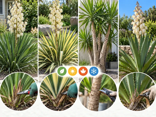 Prune Yucca – Spent Flower Stalk and Dead Leaves guide illustration
