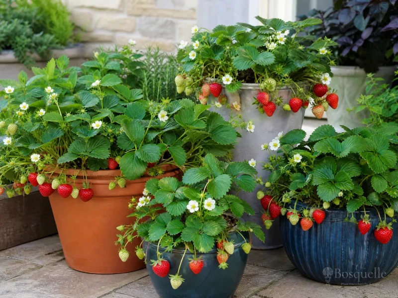 Strawberries in Containers — for Wild Strawberry 'Mara des Bois'