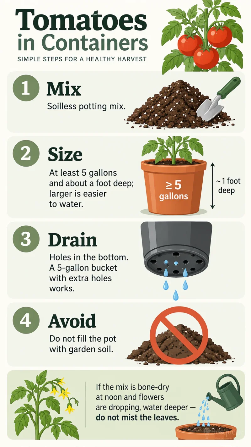 Tomatoes in Containers care summary diagram