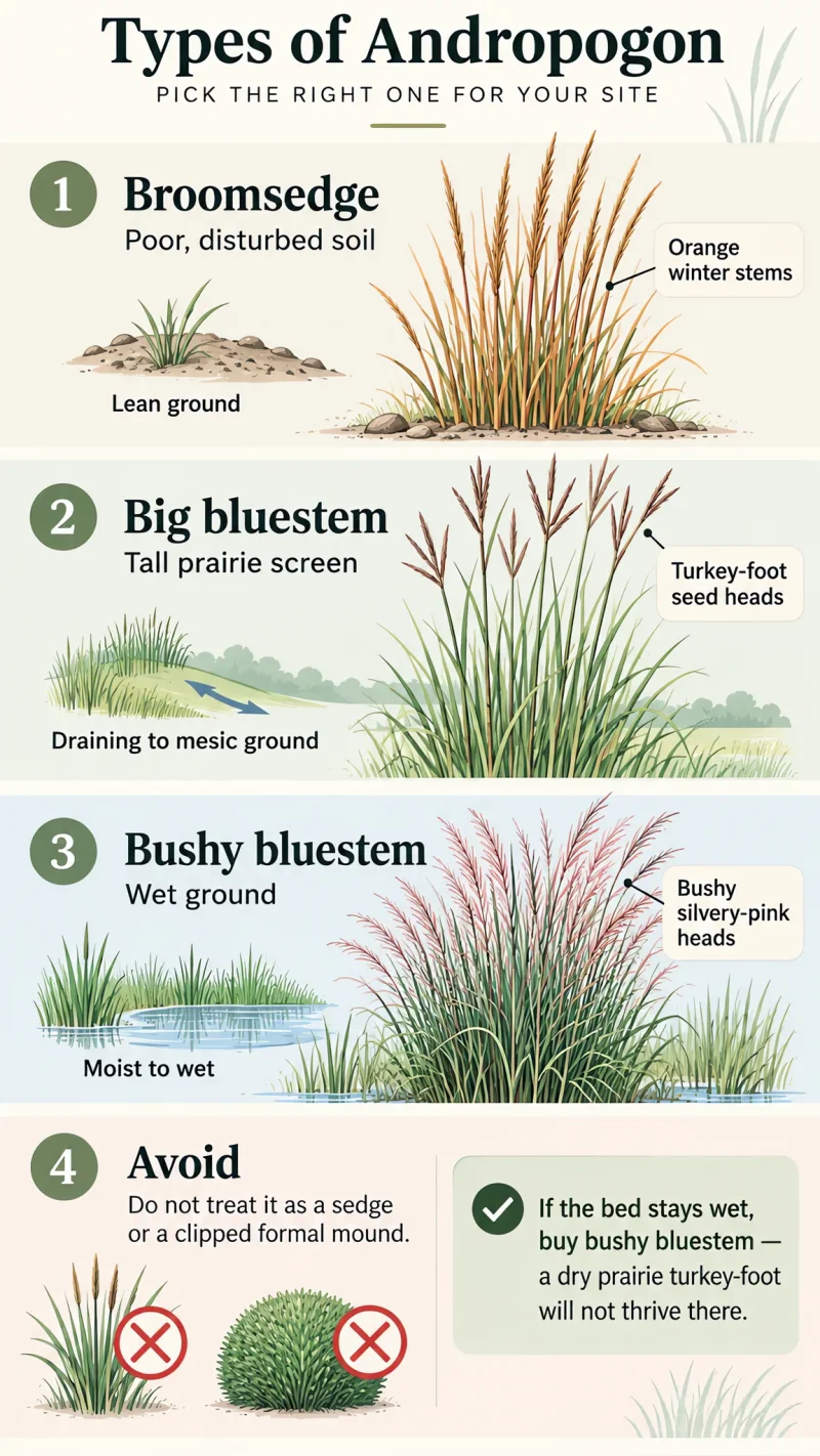 Types of Andropogon care summary diagram