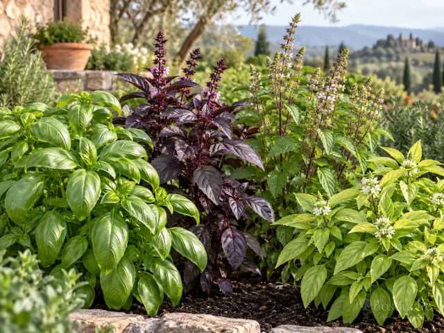 Types of Basil – Sweet, Thai, Holy, or Lemon guide illustration