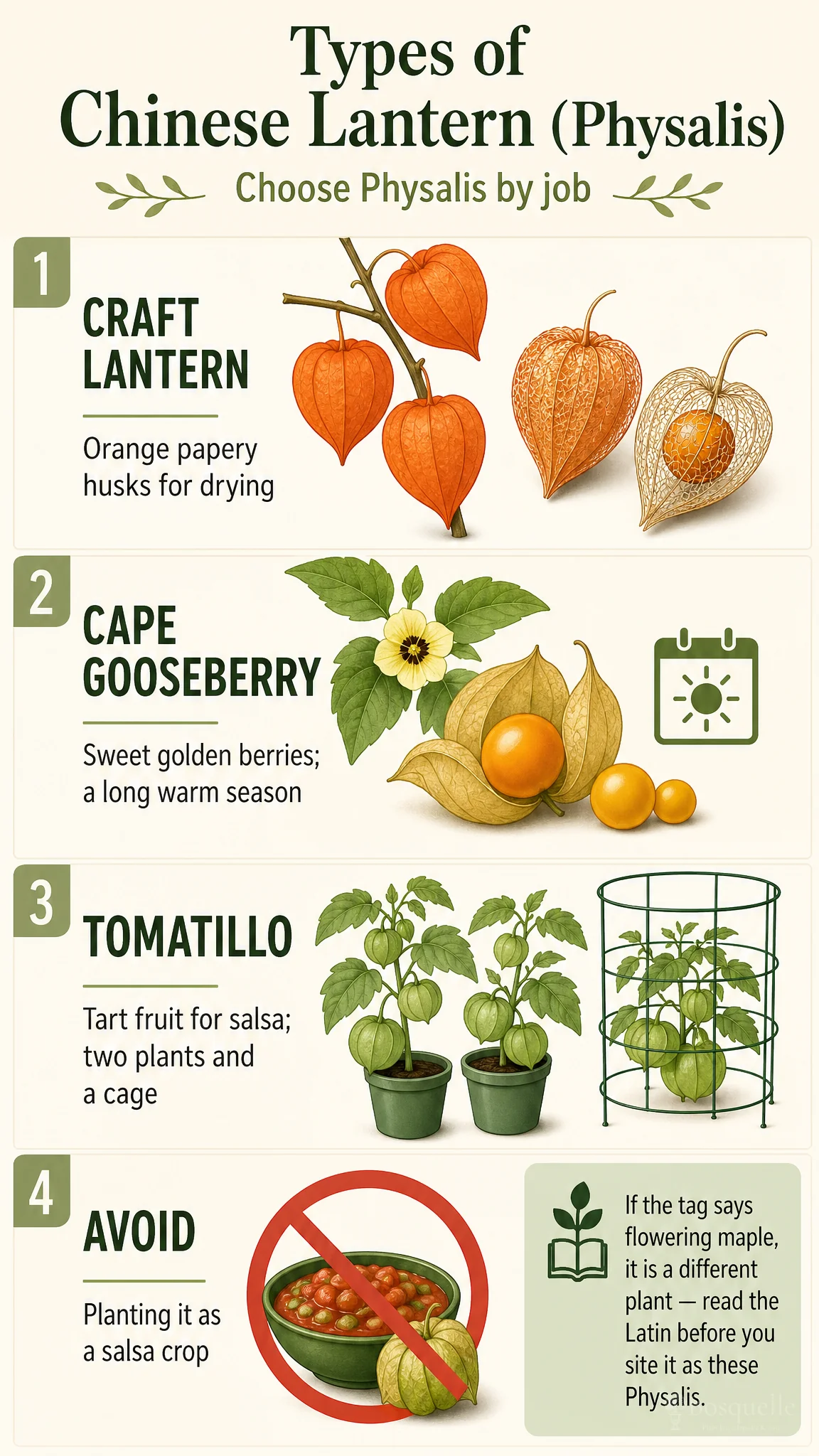 Types of Chinese Lantern care summary diagram