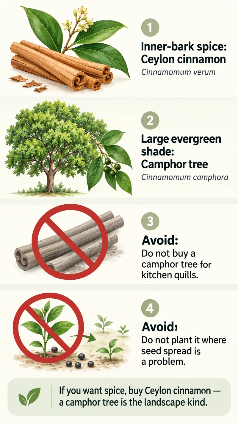 Types of Cinnamon Tree care summary diagram