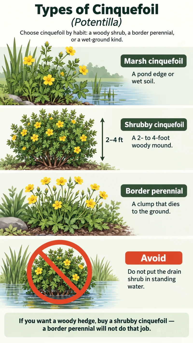 Types of Cinquefoil care summary diagram