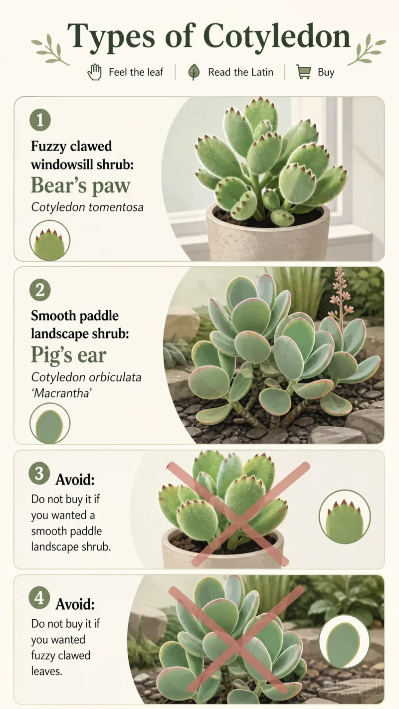 Types of Cotyledon care summary diagram