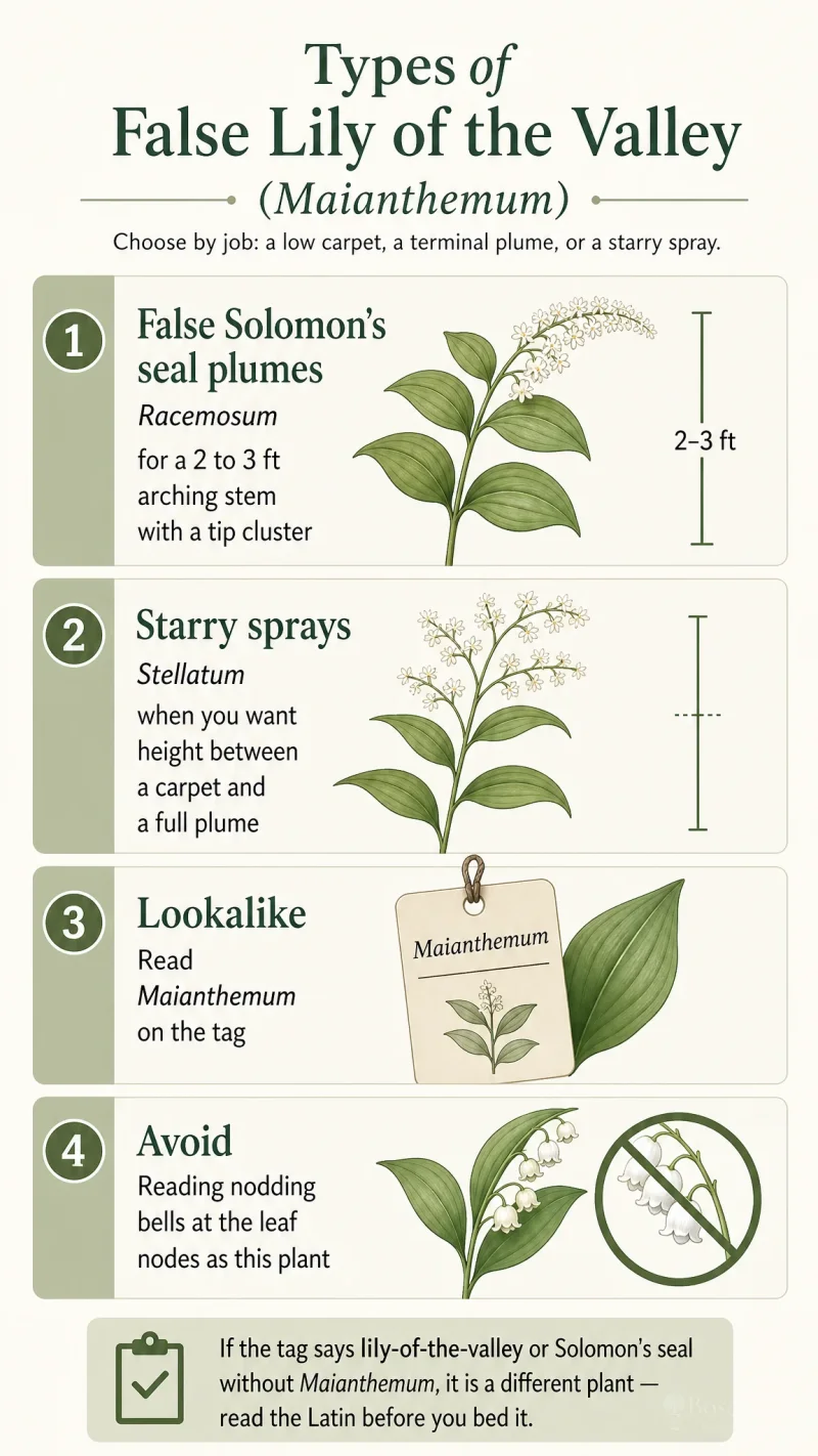 Types of False Lily of the Valley care summary diagram