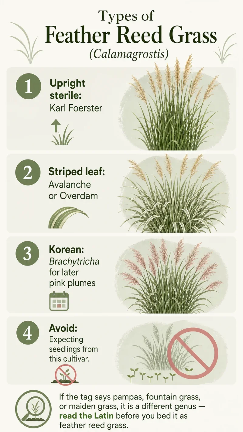 Types of Feather Reed Grass care summary diagram