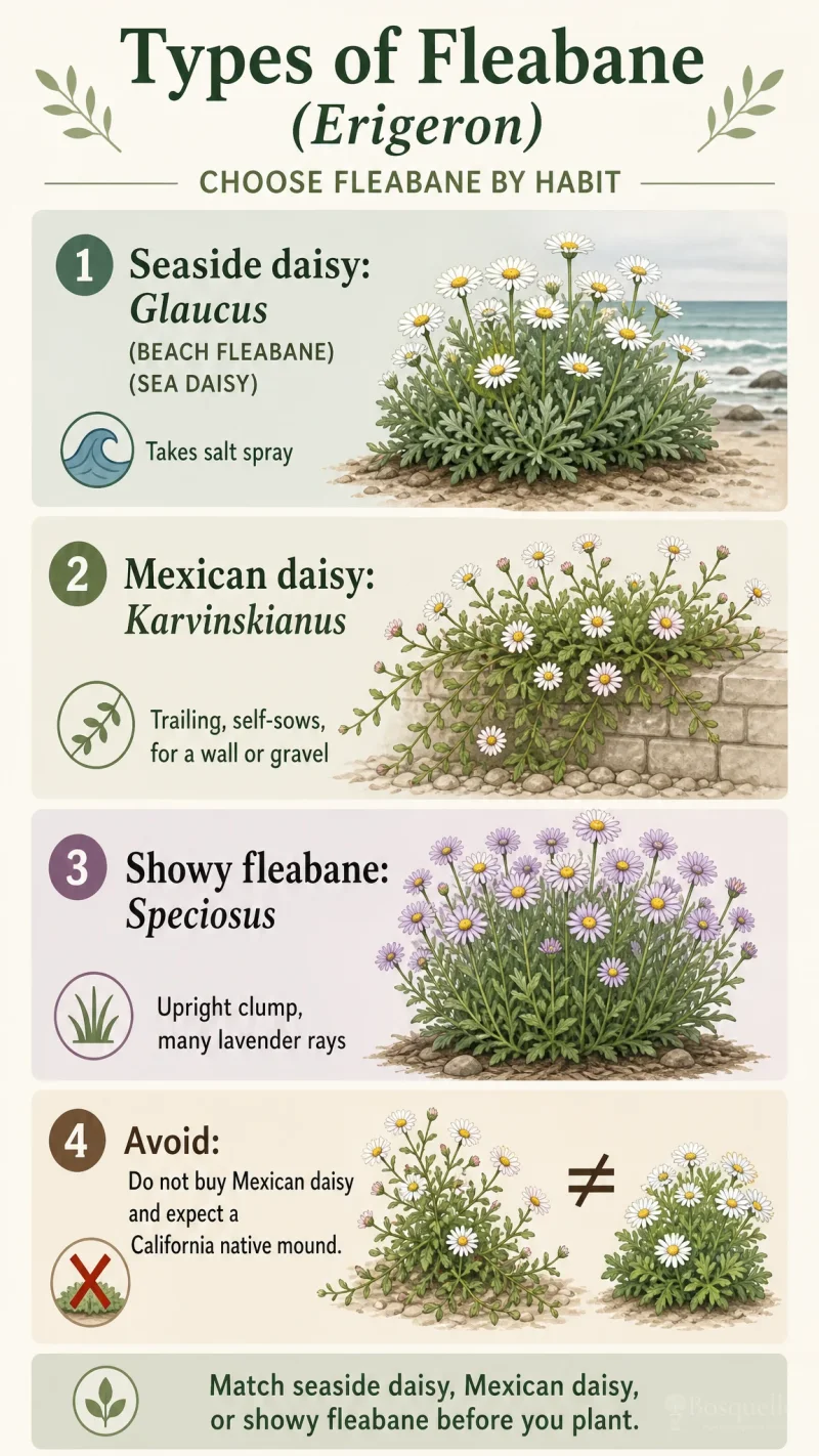Types of Fleabane care summary diagram