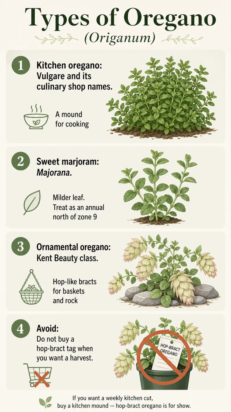 Types of Oregano care summary diagram