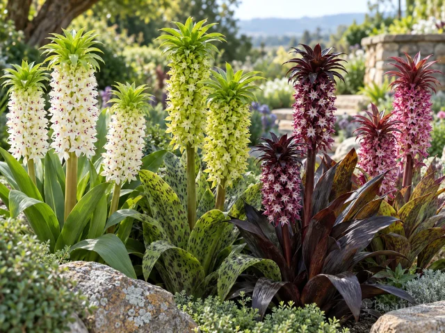Types of Pineapple Lily – Burgundy, Lime, or Species guide illustration