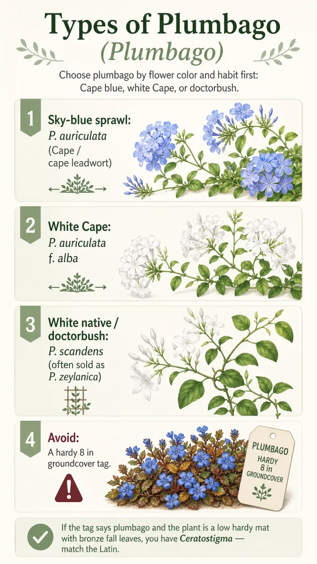 Types of Plumbago care summary diagram