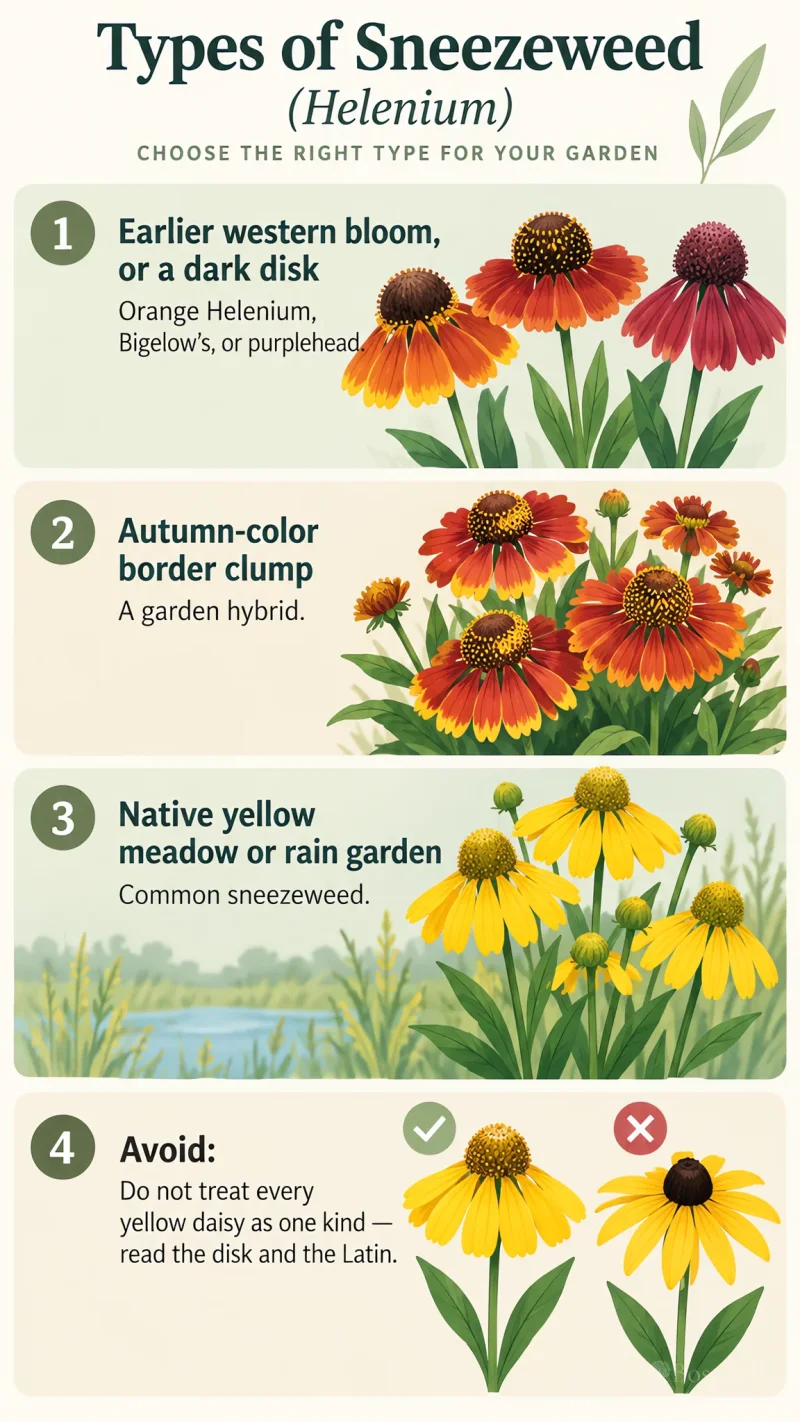 Types of Sneezeweed care summary diagram