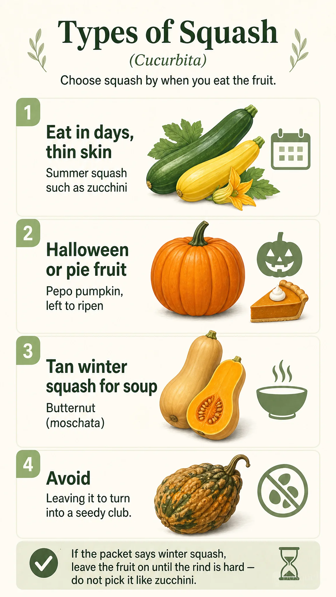 Types of Squash care summary diagram