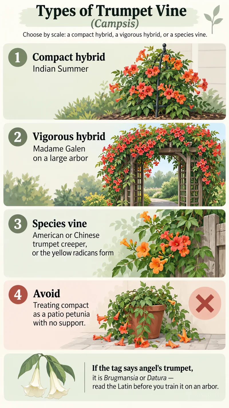 Types of Trumpet Vine care summary diagram