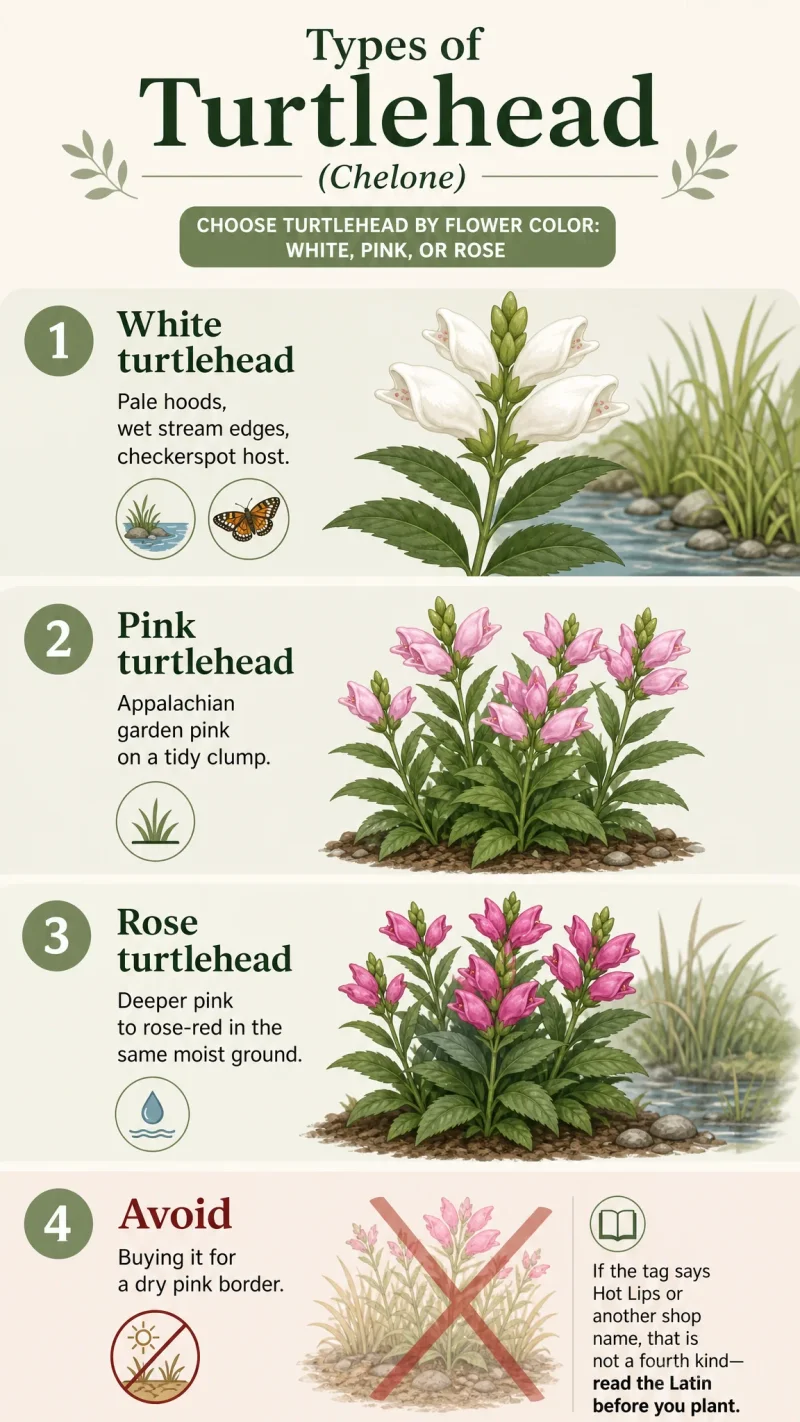 Types of Turtlehead care summary diagram