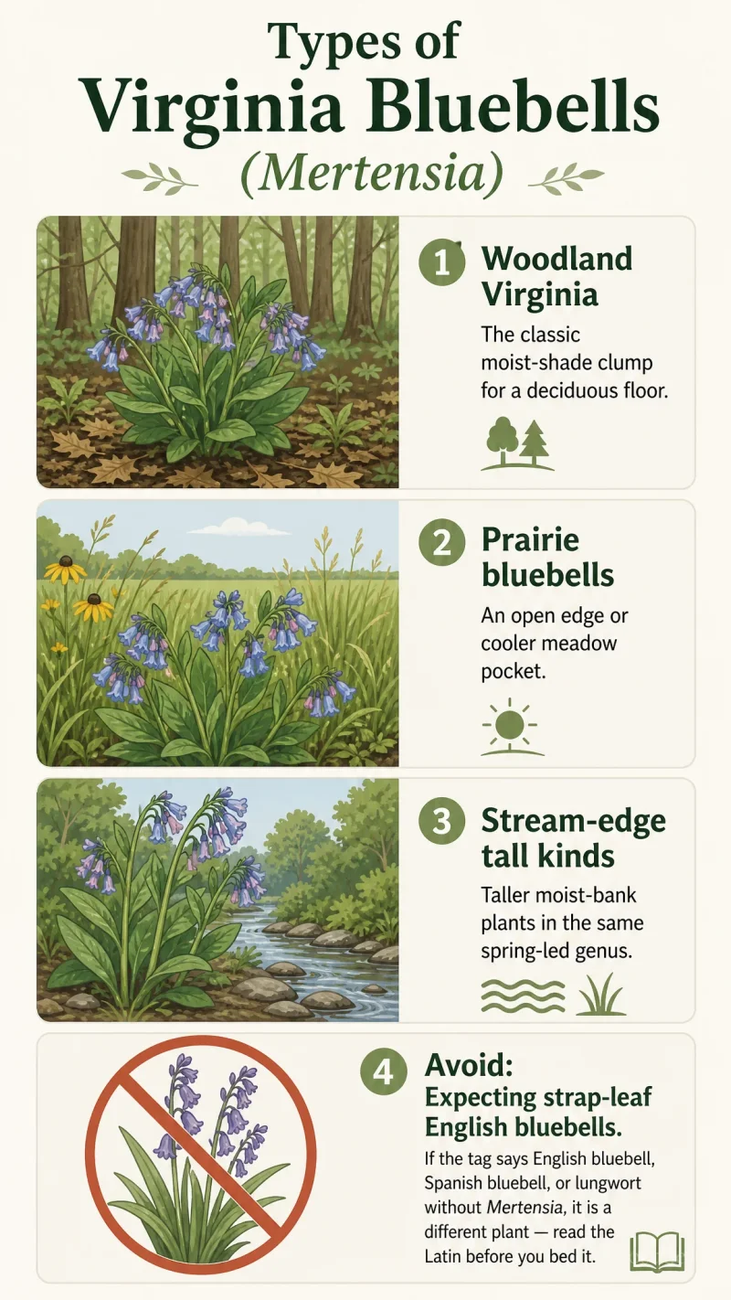 Types of Virginia Bluebells care summary diagram