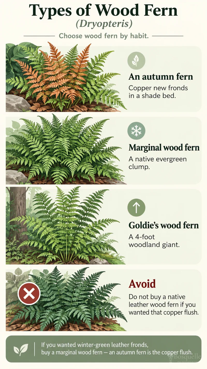 Types of Wood Fern care summary diagram